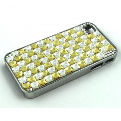 iPhone 4 4S Glass Stud Cube Bling Crystal Diamond Case (Yellow White)